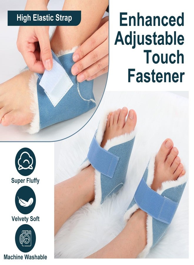 Jeere 2 Pcs Heel Protectors for Pressure Sores Sheepskin Heel Pads Soft Foot Cushions Pad Protectors Adjustable Foot Pillows with Securing Strap for Bed Sore Ankle Ulcers(Light Blue) - Image 5